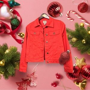 Women St. John’s Bay Red Jean /denim Jacket/coral Size: XS
